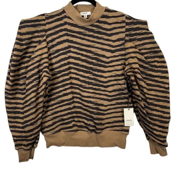 NEW! AGOLDE Folded Sleeve Mock Neck Sweatshirt Serpentine Tigress Stripe Size XS - Picture 4 of 13